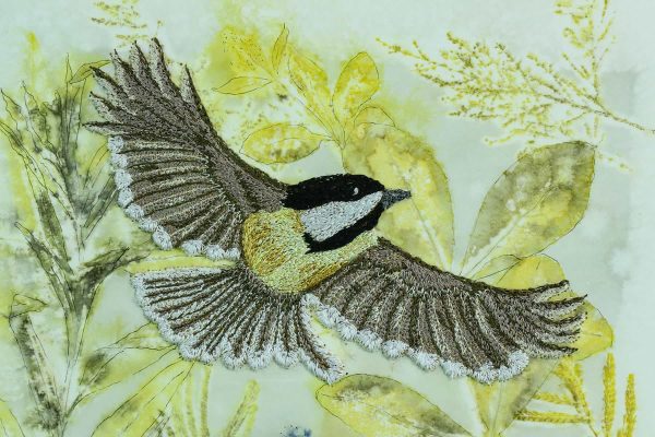 thread painted chickadee